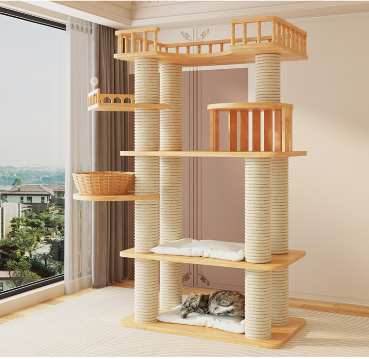 Large-Scale Luxury Modern Solid Wood Sisal Cat Climbing Frames Tower-Style Products 4+ Levels For Wholesale Customization