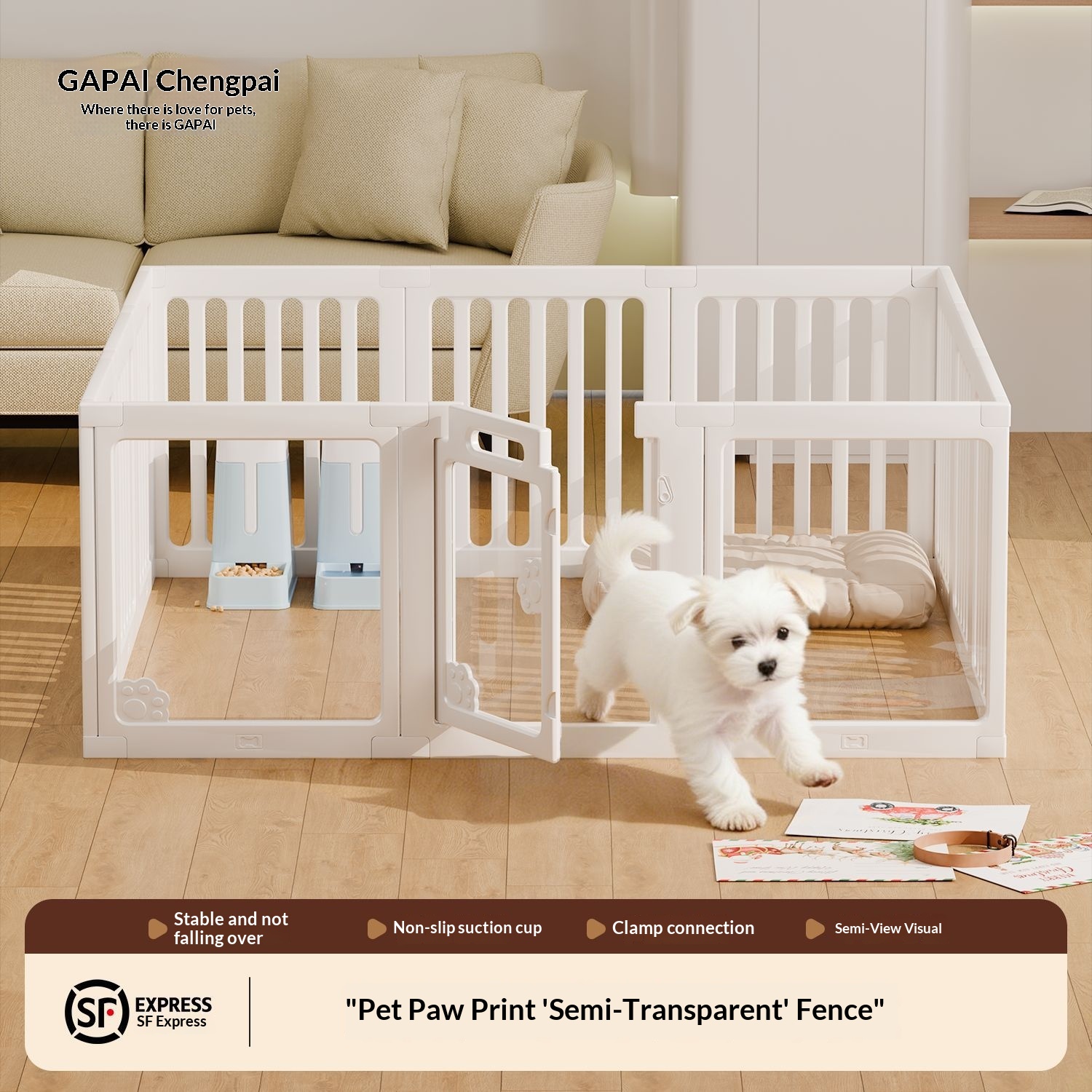 Dog Cage Dog Fence Indoor Barrier Protective Fence Pets Small Dogs Home Use Transparent Anti-Escape Kennel Half View