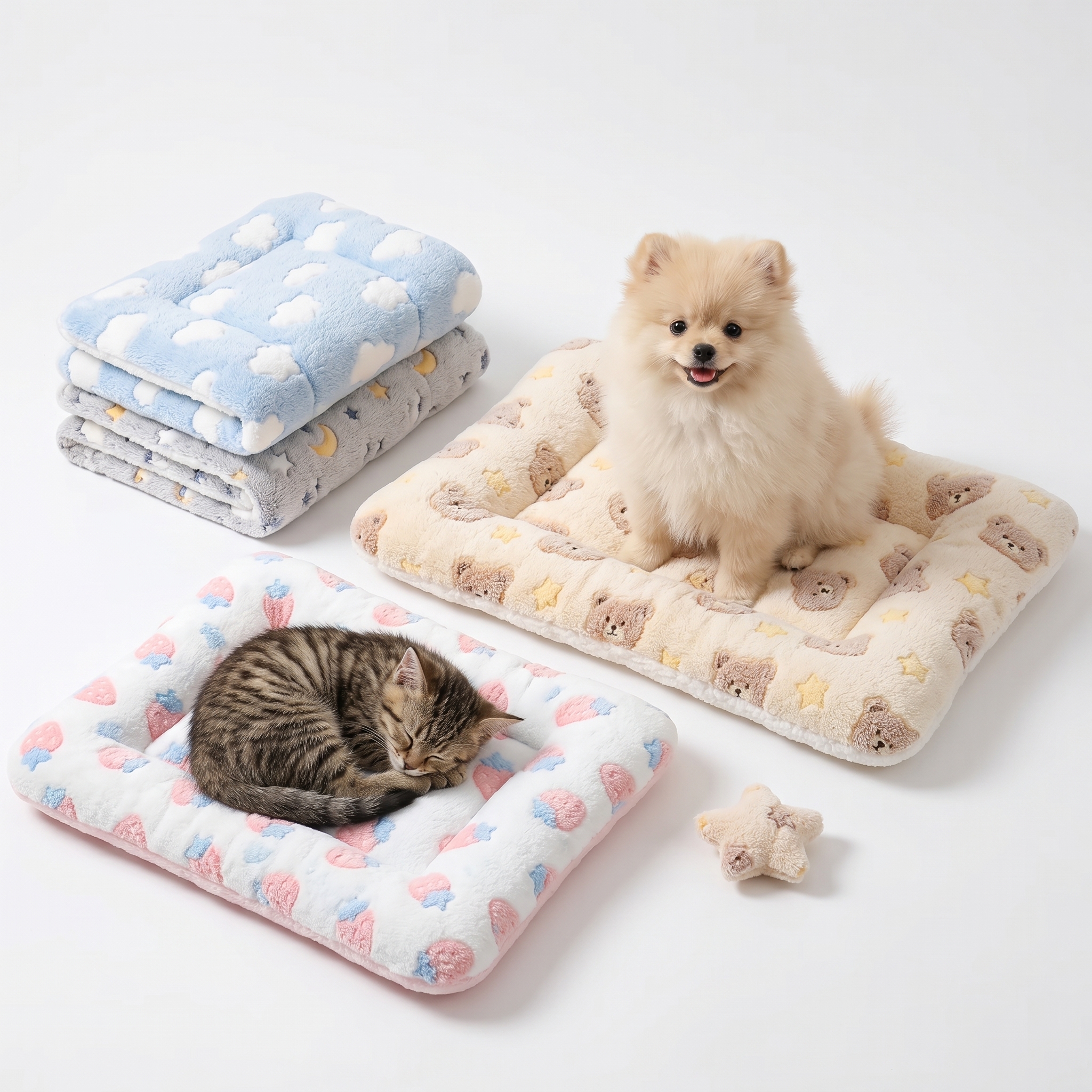 Flannel Double-sided Pet Mats Short Plush Pet Sleeping Bed for Small Dogs OEM ODM Cute Pet Pad Mat