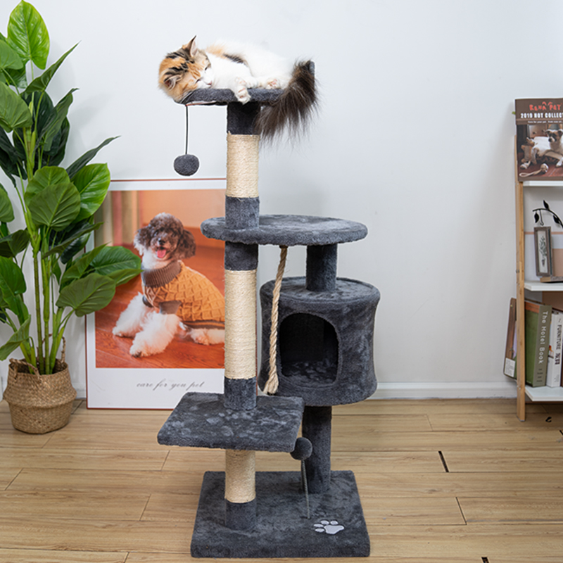 Wholesale Luxurious House Customized Plush Big Pet Condo Natural Sisal Wood Scratcher Furniture Cat Tree