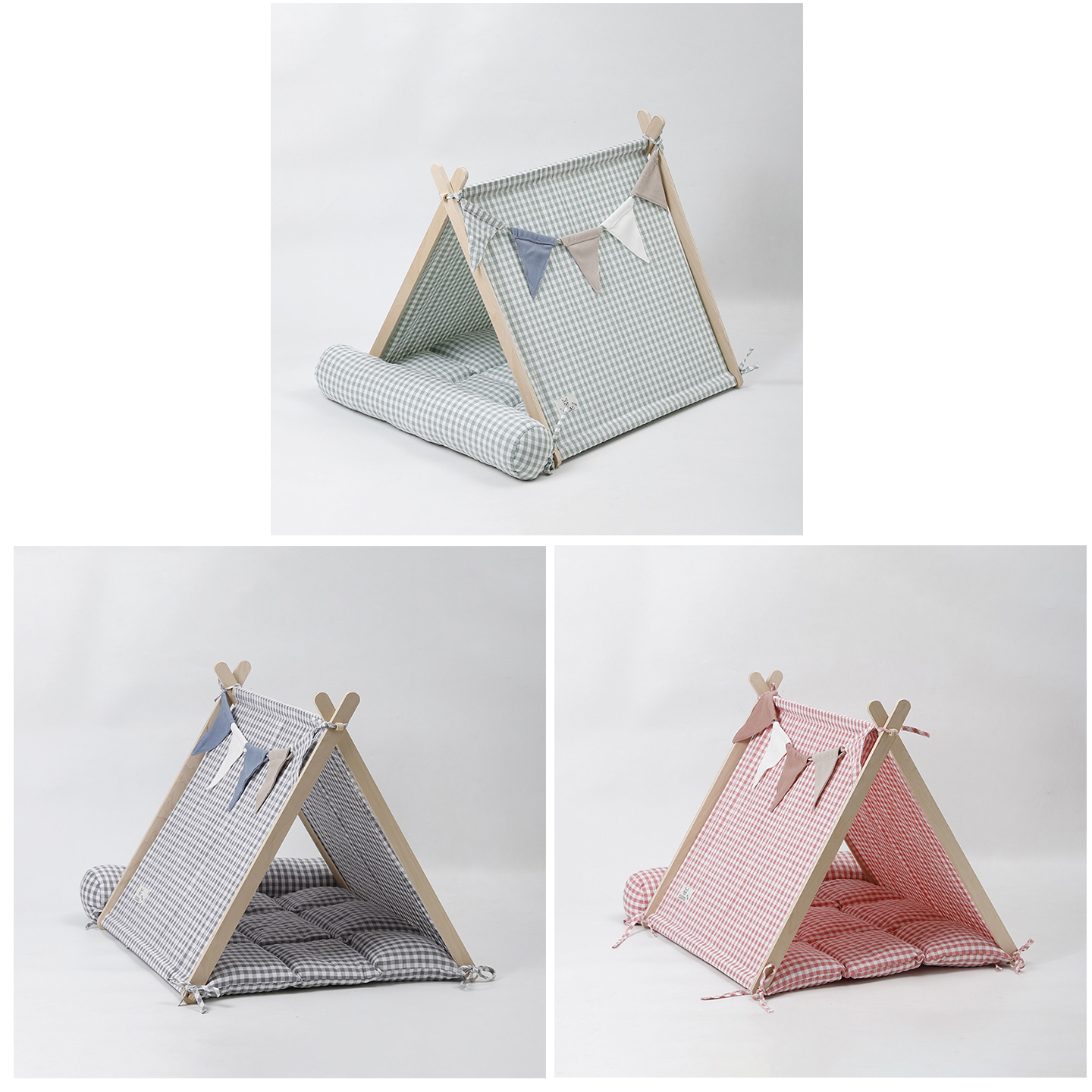 Classic Triangular Checkered Cloth Type Pet Tent Nest Detachable Washable Enclosed House Winter Warm All-Season Cotton Fill