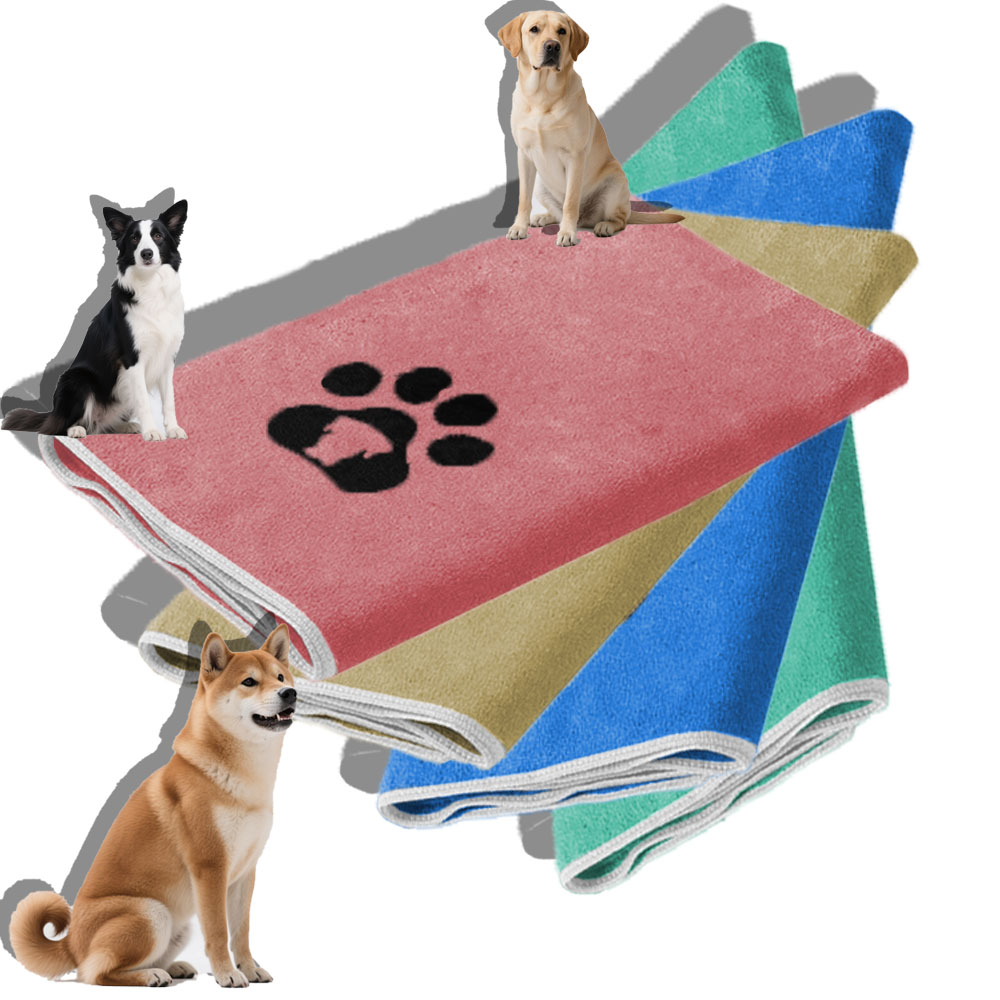 Super Absorbent Quick Dry Soft Portable Customizable Modern Hand Wash Pet Blanket Microfiber Dog Cat Bath Grooming Paw Print