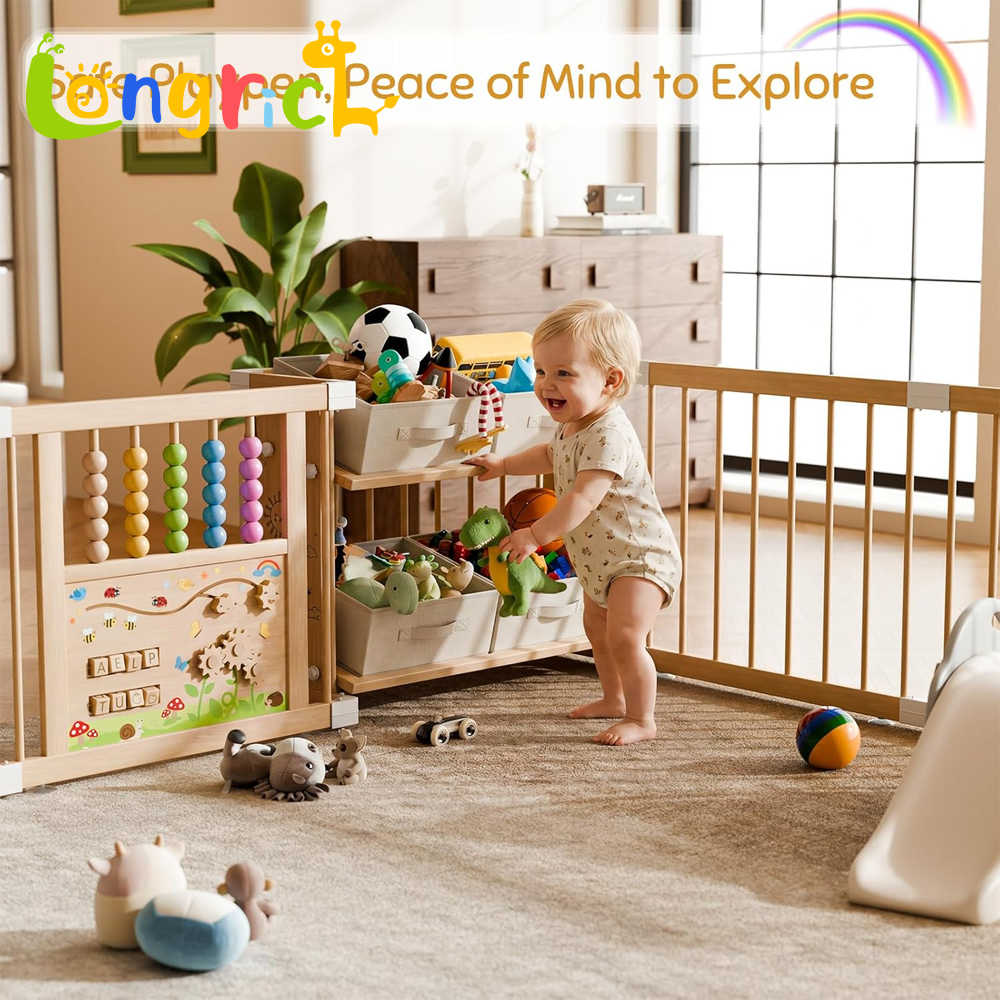 Modern Wooden Baby Storage Playpen Playard Bedroom Living Room Extra Large Adjustable Panels Expandable Eco-Friendly Durable