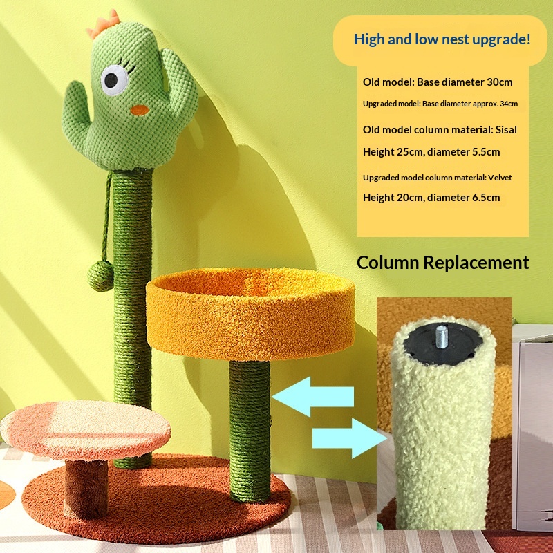 Large Classic Cactus Cat Climbing Frame Wear-Resistant Interactive Scratching Board Nest All-In-One Cat Tree Indoor