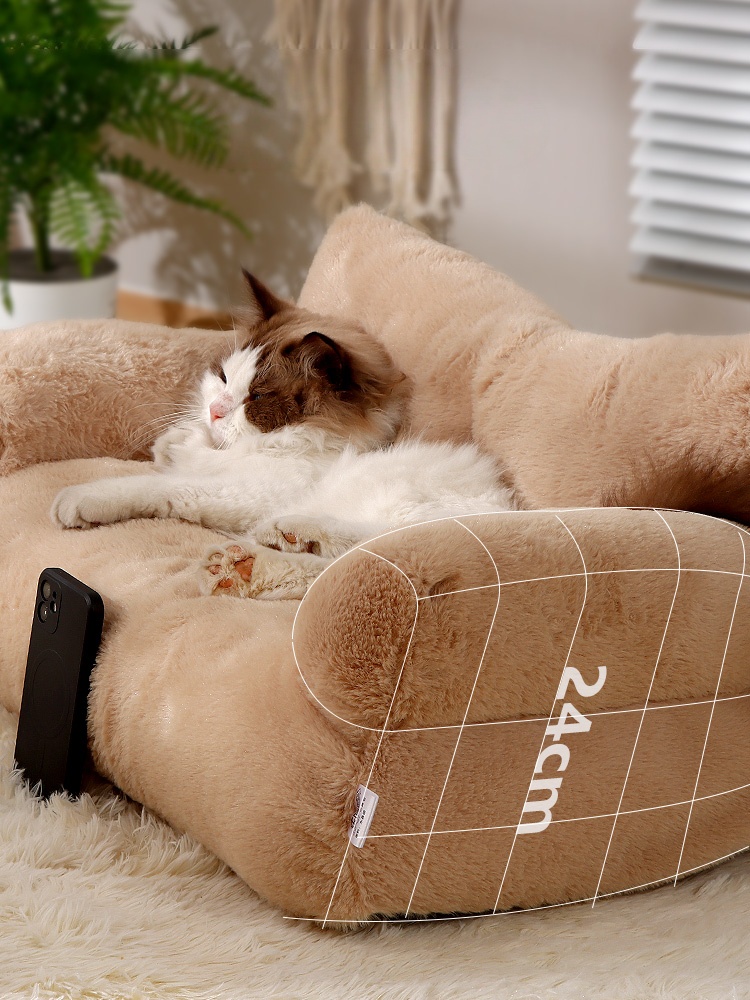 Plush Fabric Pet Sofa, Open Backrest Cat Bed Spacious Washable Warm Pet Couch for Cats Small Dogs