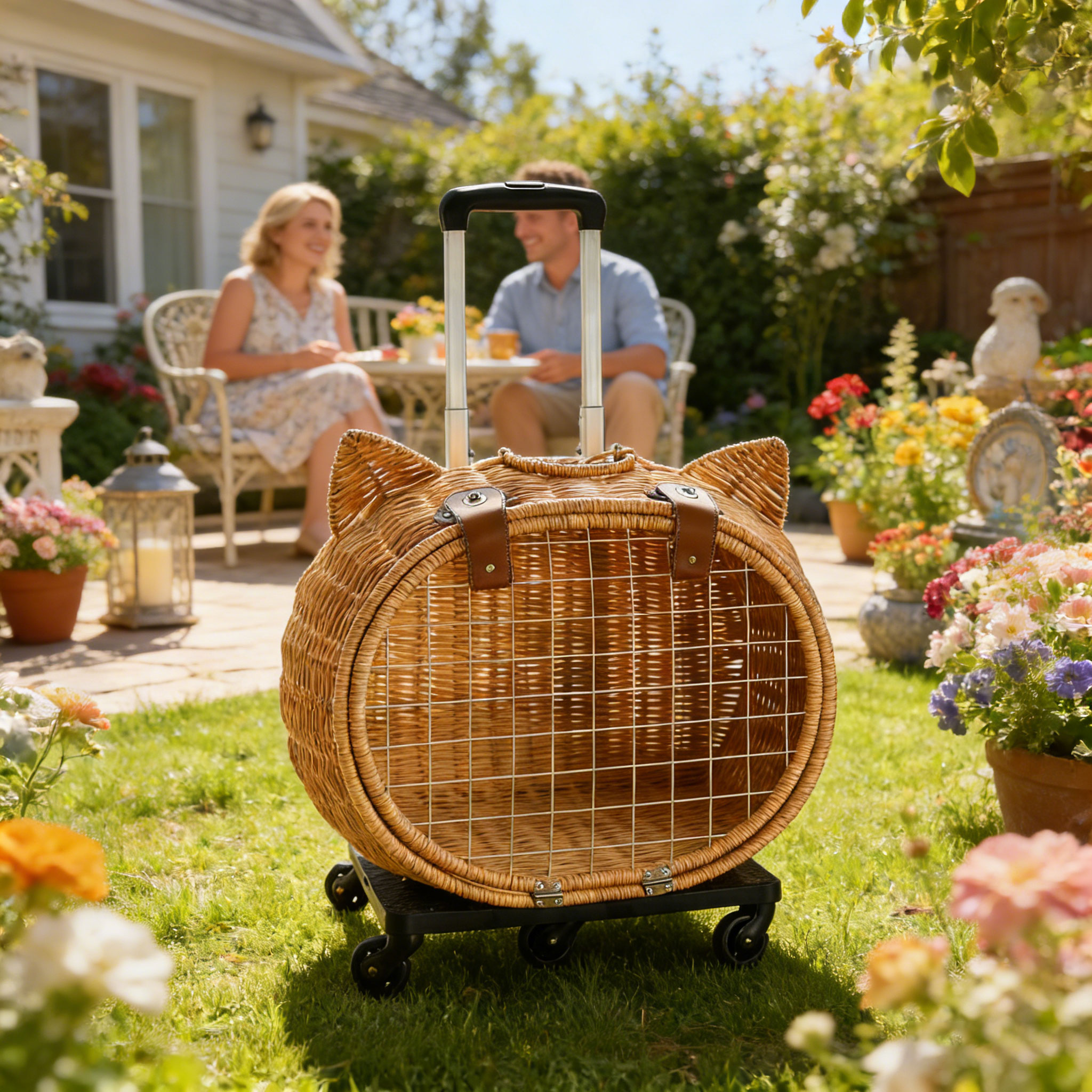 New Style PP Rattan Weaving Pet Carrier Dog And Cat Trolley Bag For Dog Travel Outside