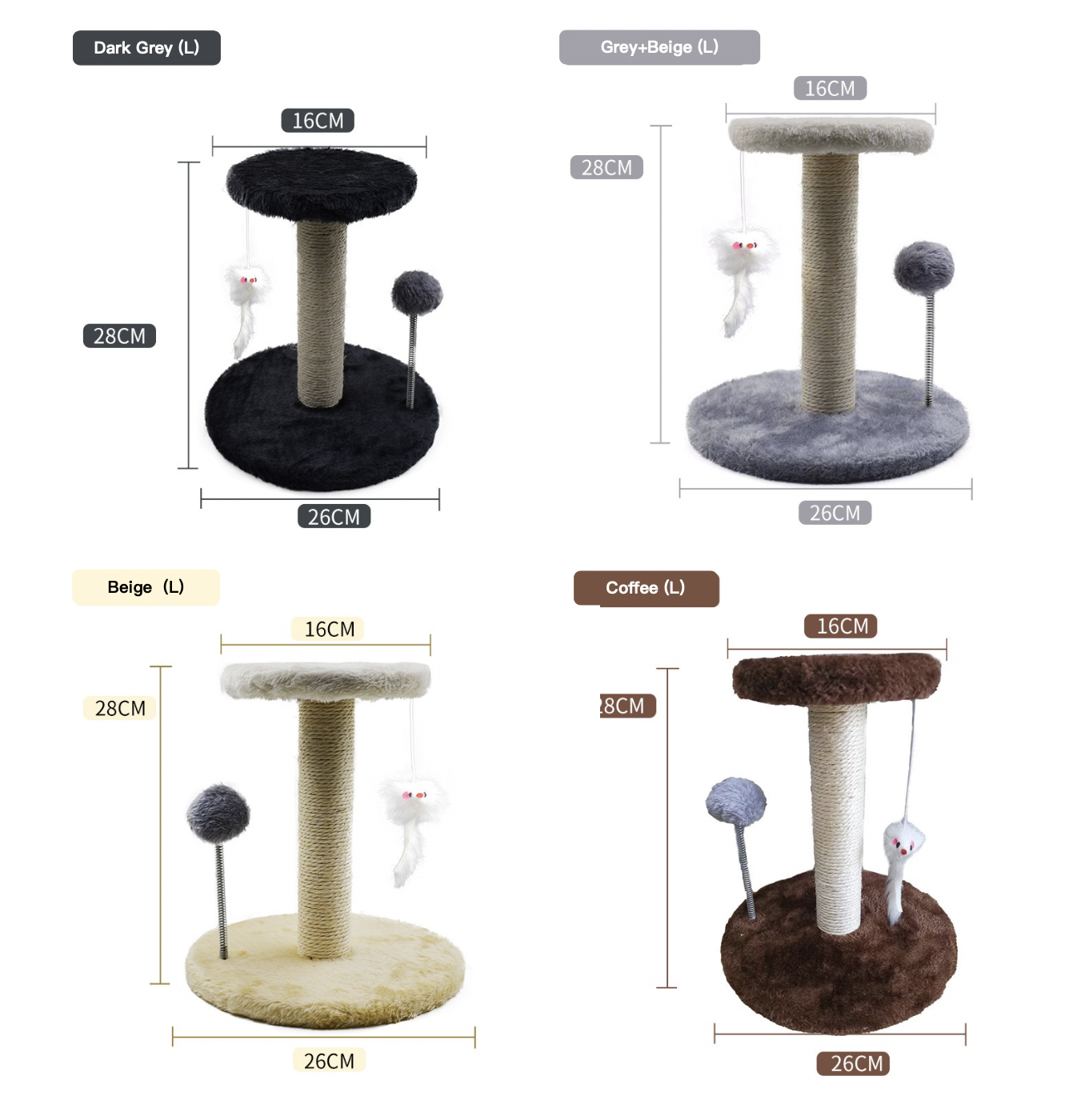 Cute Classic Sisal Cat Tree Mixed Color Eco-Friendly Cat Climbing Frame with Hanging Mouse Spring Ball 35pcs/box