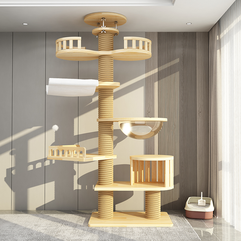 HIPET Floor-to-ceiling Cat Climbing Frame Jumping Platform Cat Tree Condo Furniture Pet House Tower