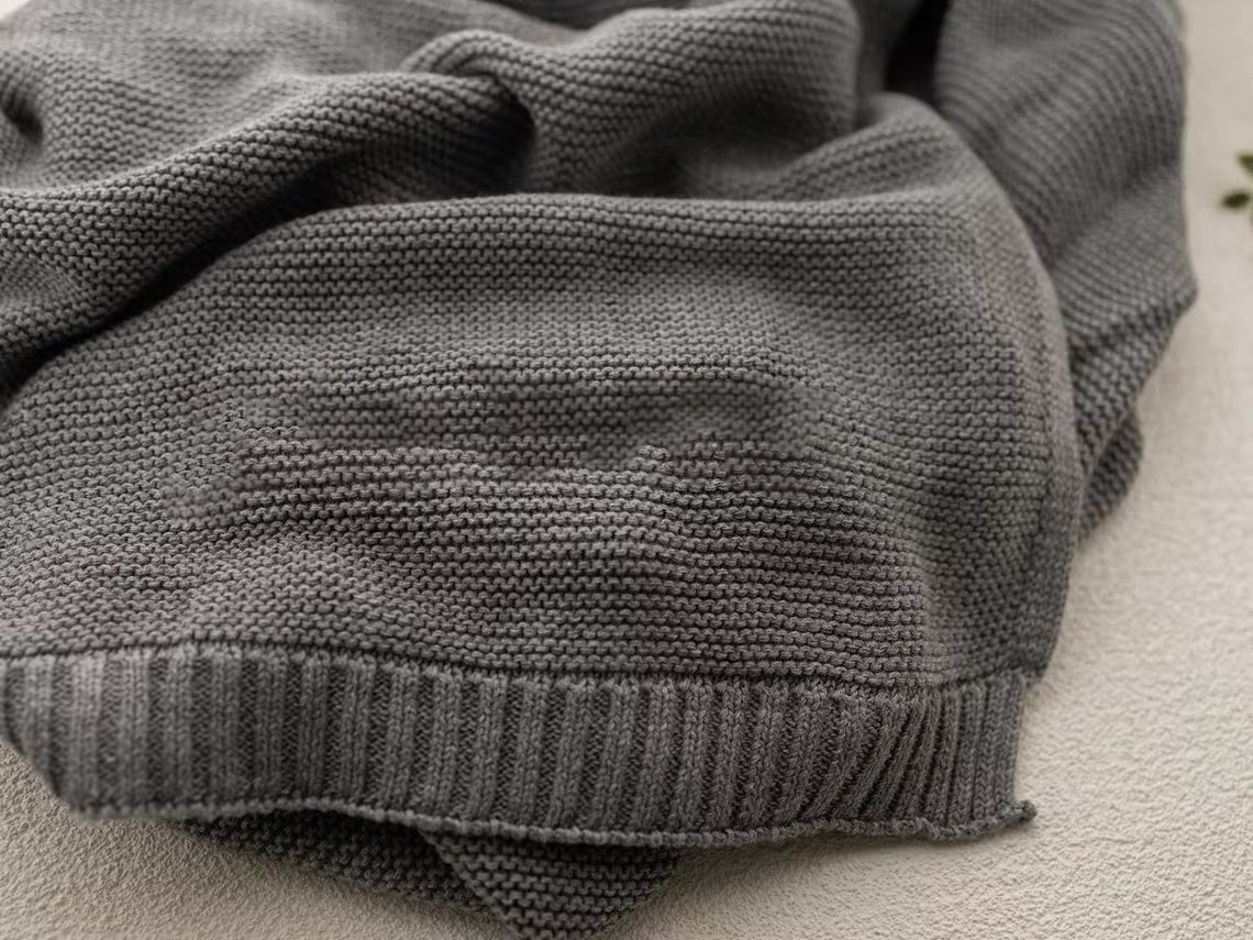 Embroidered Personalised Soft Baby Blanket, Cotton Knitted Stroller Bassinet Gift Baby Keepsake