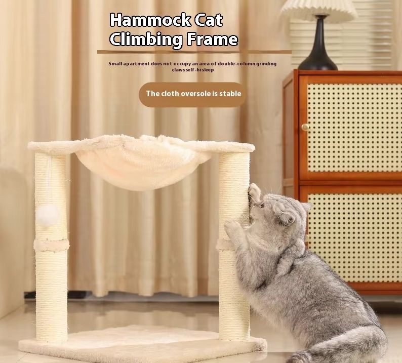 Compact Indoor Cat Tree with Sisal Scratching Post Hammock Perch Plush Platform Small Cat Tower for Apartment