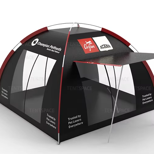 4 Doors Pole Support Open Foldable Tent Black Dog Fiberglass and Aluminum Breathable Shaded Dog Tent for Dog with Zipper Door