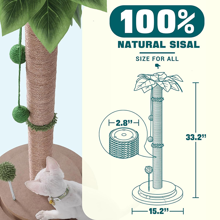 Wholesale Custom Cat Scratching Post Tree 100% Natural Sisal Pet Play Real Cat Tree Tower With Hanging Ball and Trackball