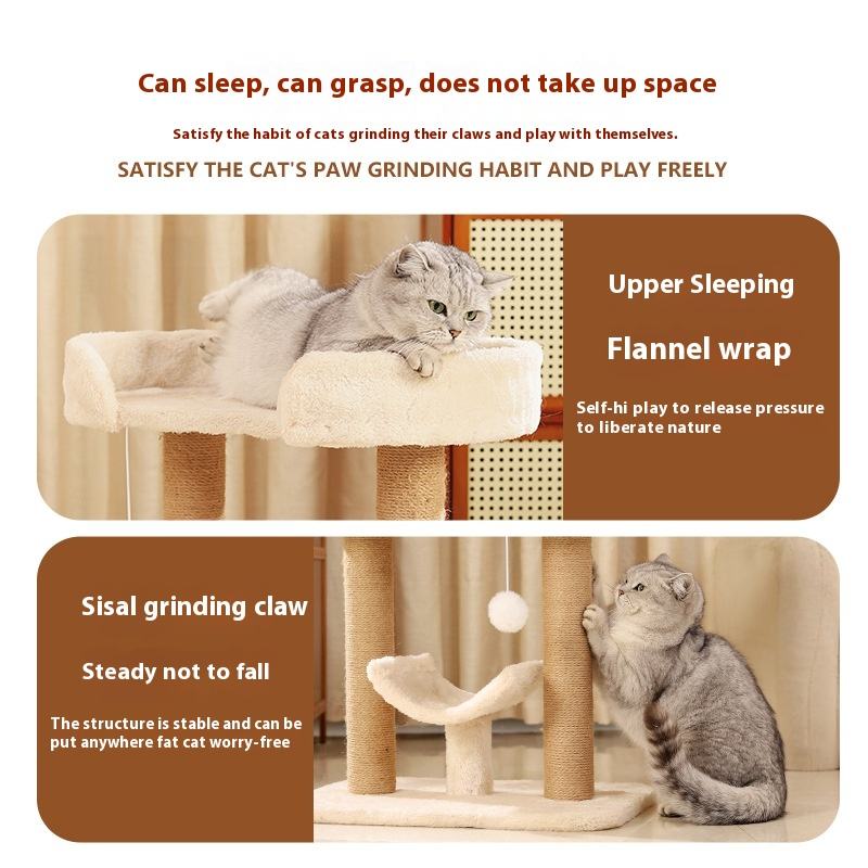 Compact Indoor Cat Tree with Sisal Scratching Post Hammock Perch Plush Platform Small Cat Tower for Apartment