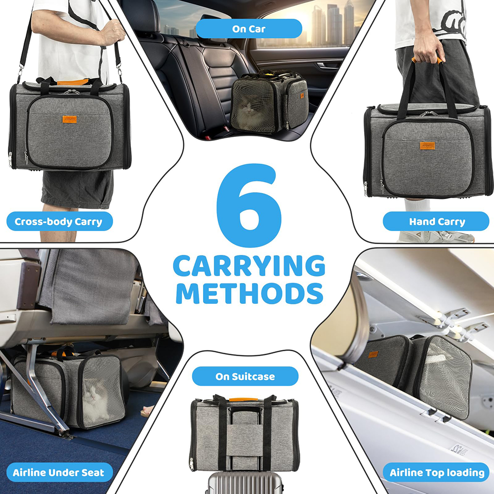 Cat Carrier Detachable Airline Approved Large Expandable Mesh Sustainable Soft-Sided Pet Carrier with Zipper Closure