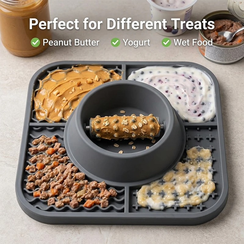 Interactive Dog Lick Mat Slow Feeder Silicone Enrichment Toy Roller Bowl Anti Boredom Anxiety Relief Training Feeding Pad Pets