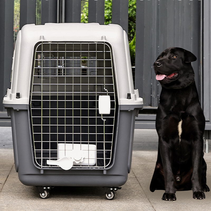 Airline Travel Pet Cages With Handles Dog Kennel Metal Door Dog And Cat Case Crate Plastic Tray For Air Car Outdoor Transport