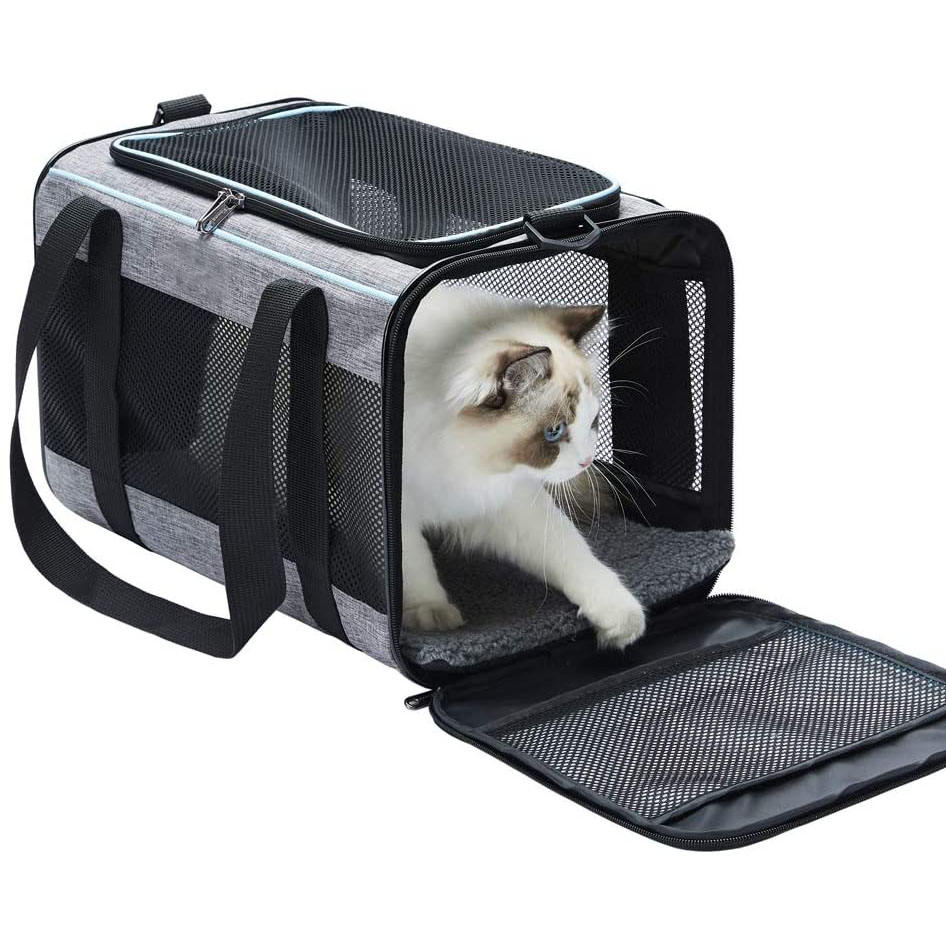 Solid Black Luxury Pet Carrier with Mesh Sides and Top Zipper Easy Access for Pet Transport Sturdy and Practical for Cats Dogs