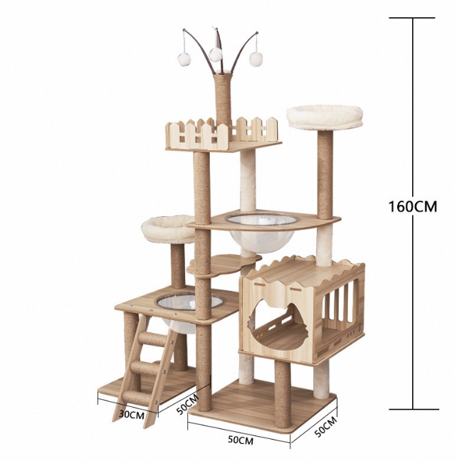 Modern Designer Cat Tree Tower Natural Pet Sisal Scratching Post with Wood Condo Furniture Plush Pet Supplies New