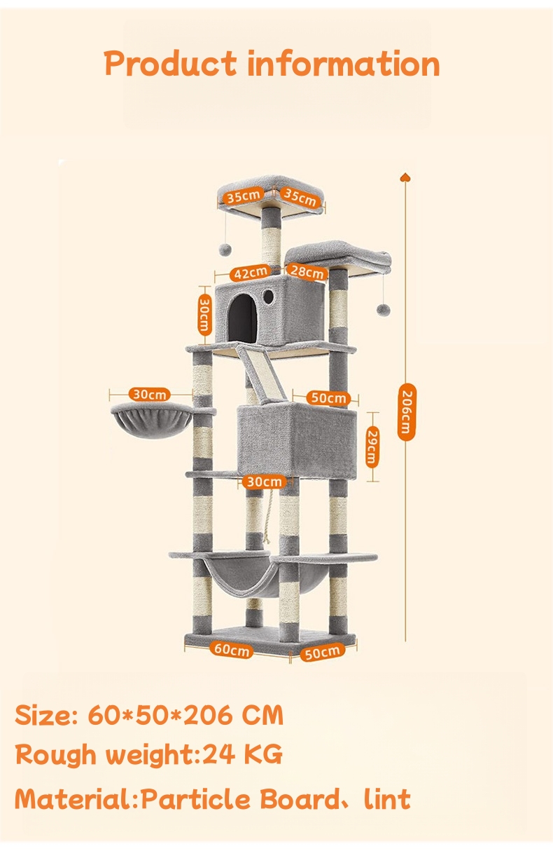 Multi Functional Cat Tree Tower With Hammock Scratching Posts, Perches For Cats To Climb Rest Enjoy Playtime