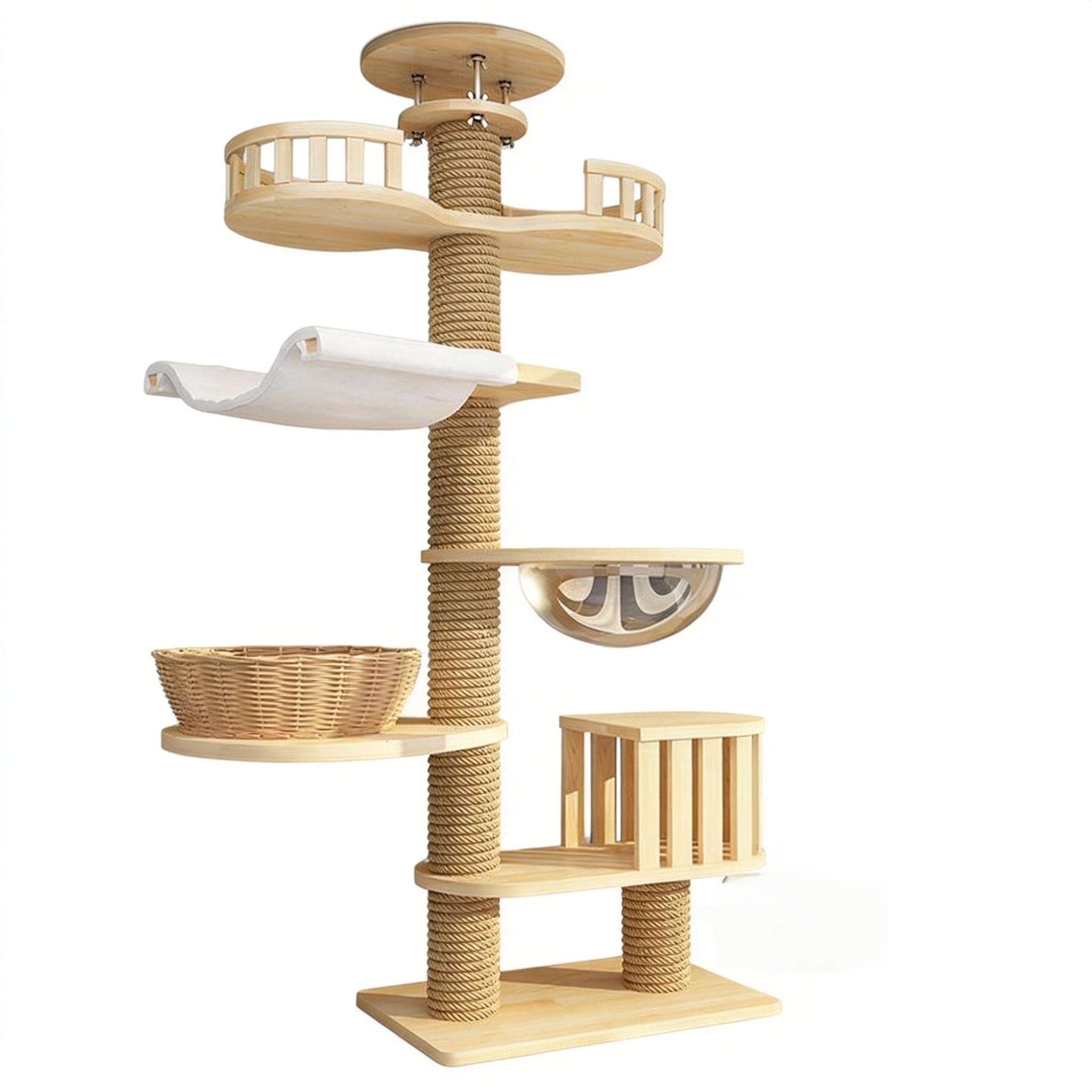 Manufacturer Wholesale Luxury Modern Wooden Sisal Eco-Friendly Carton Scratcher Cat Climbing Tree 4+ Levels Adjustable Height
