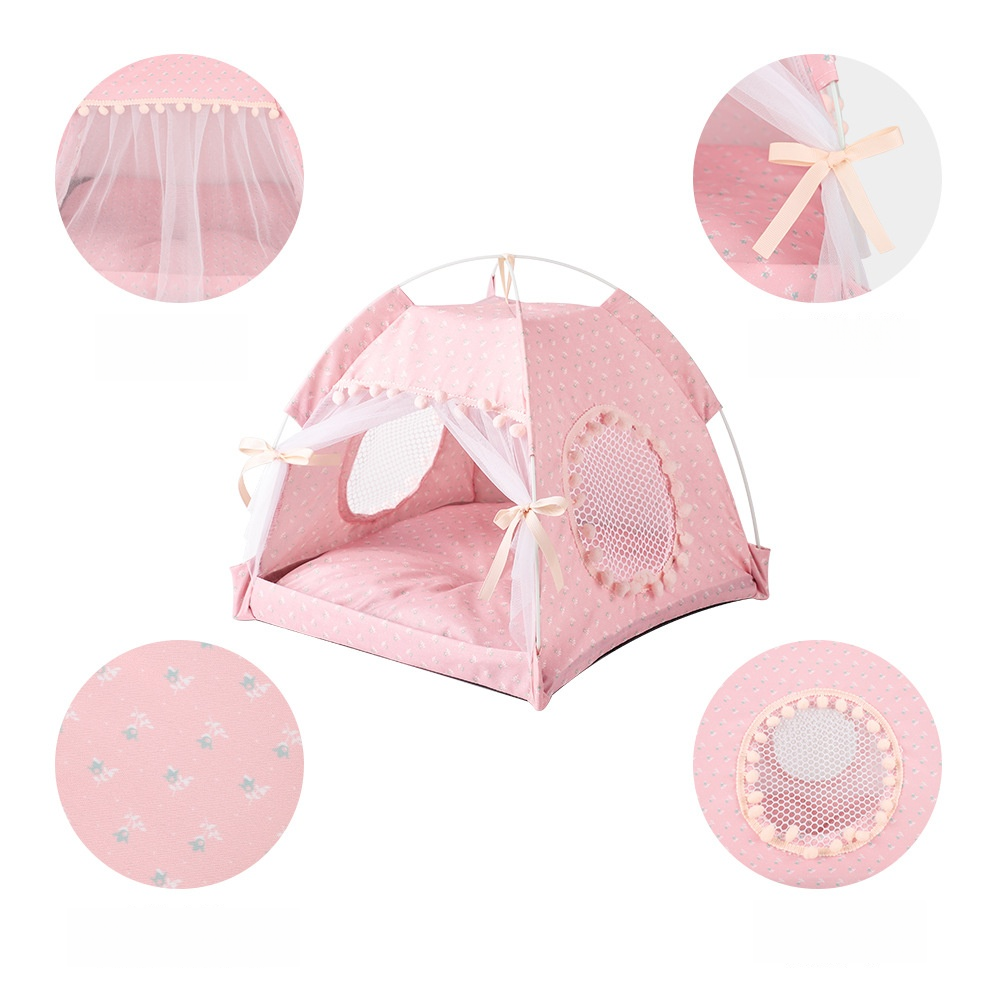 Petopia Custom Linen Cat Teepee Tent Foldable Bed with Rubber and Down Durable Indoor Outdoor Cat Perches and Sleeping Bed