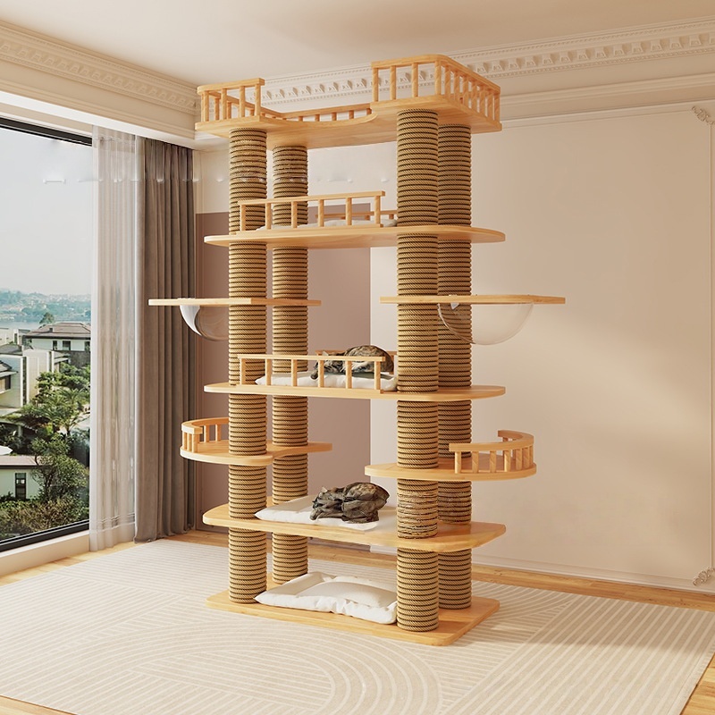 Large-Scale Luxury Modern Solid Wood Sisal Cat Climbing Frames Tower-Style Products 4+ Levels For Wholesale Customization