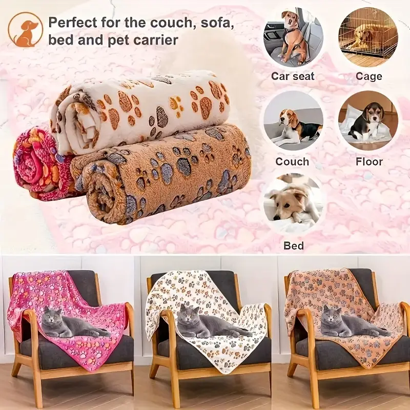 Wholesale Plush Sherpa Coral Fleece Waterproof Pet Blanket Thickened Flannel Floral Pattern Cute Animal Dog Cat Winter Bed Use