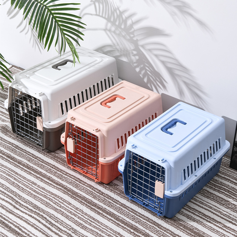 Colorful Plastic Small Animal Transport Shipping Cage Airline Pet Carrier for Dogs and Cats Outdoor Carry Boxes