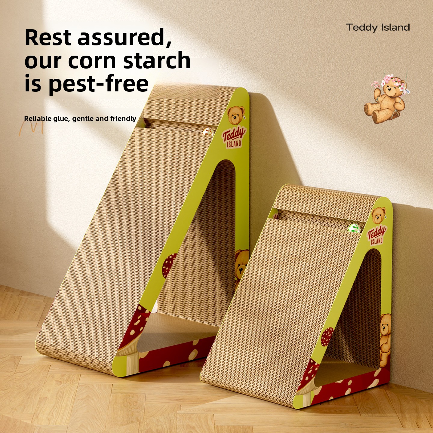 Vertical Triangular Cartoon Cat Scratching Post &amp; Cat Toy Scratch-Resistant Wear-Resistant Corrugated Paper Cat Supplies