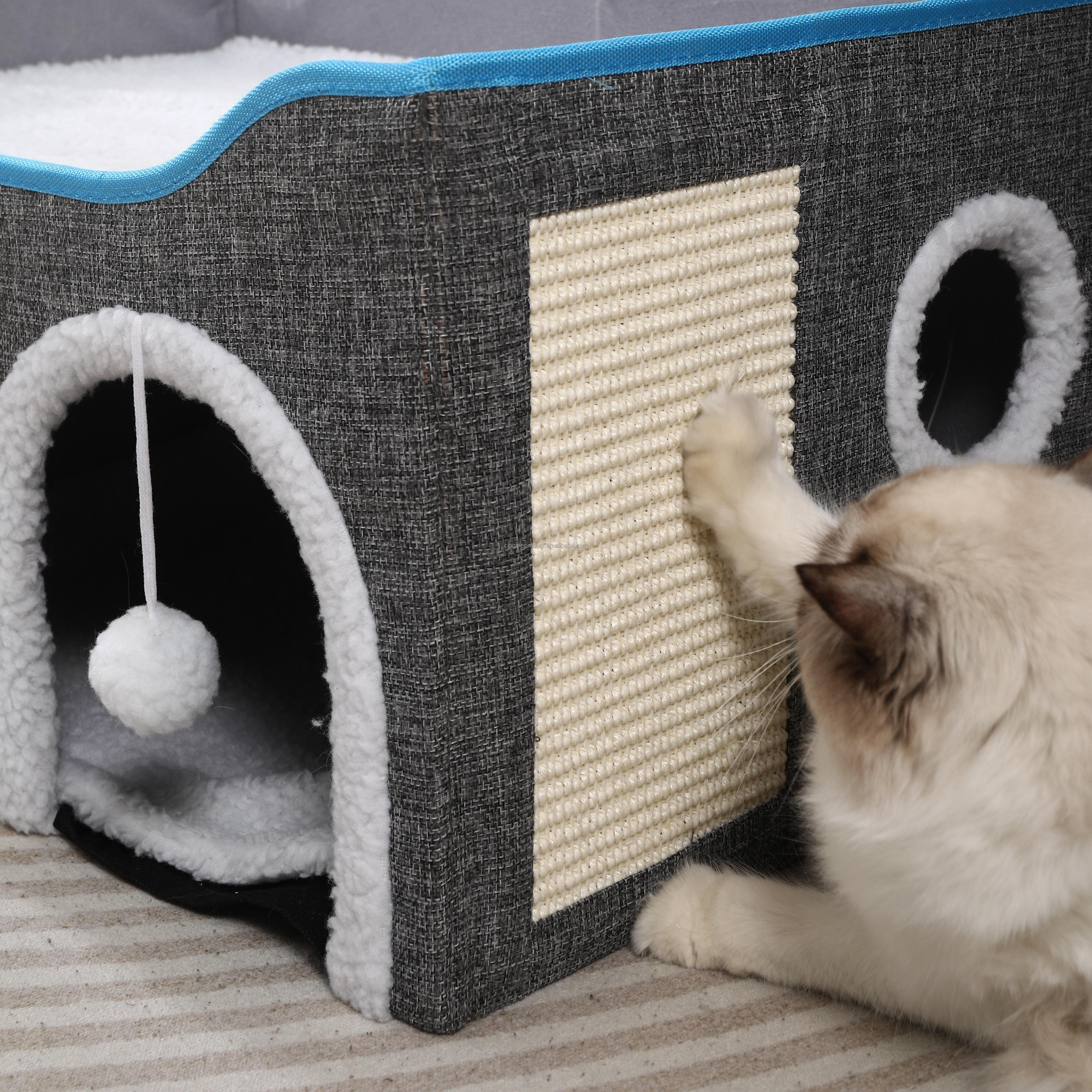 Portable Modern Cat Teepee Bed with Multiple Levels Fabric Collapsible Cat Furniture Set for Home Use for Living Room Furniture