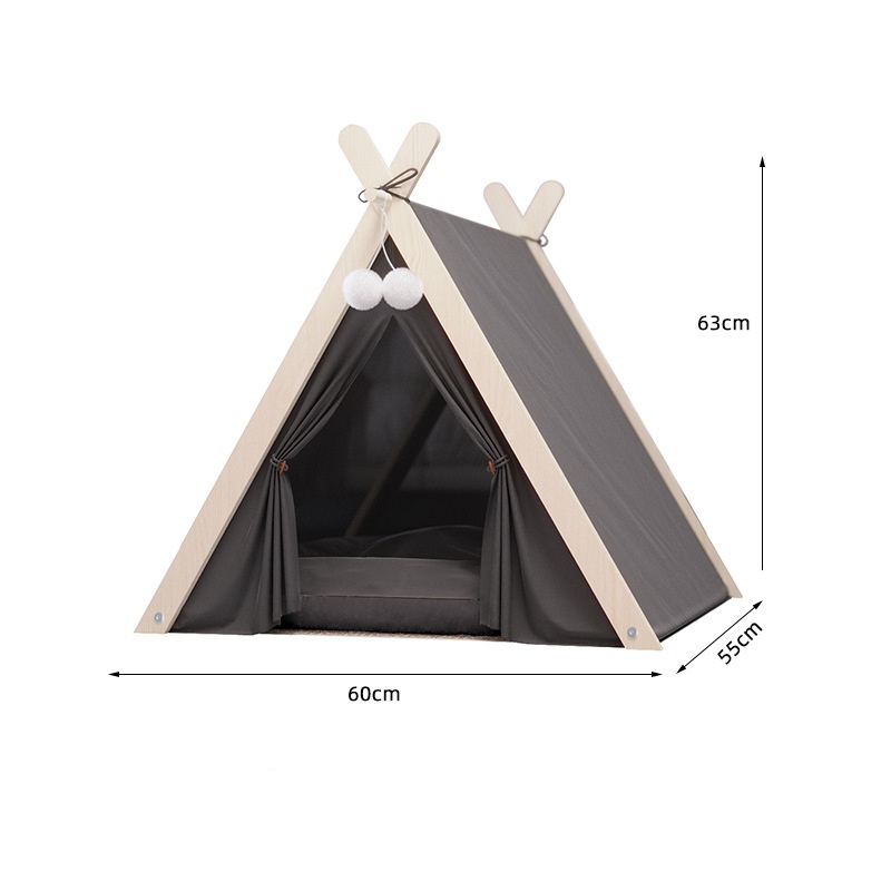 Manufacturer Portable Large Space Wooden Teepee Triangle Cat Bed Stylish Comfortable with Thick Cushion Cat Tent House