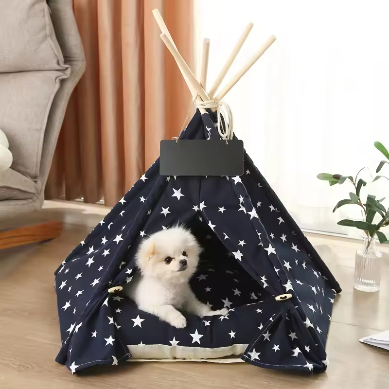 Wholesale Modern Cartoon Winter Dog House Pet Tent With Wood Frame Eco-Friendly Washable Floral Pattern Teepee