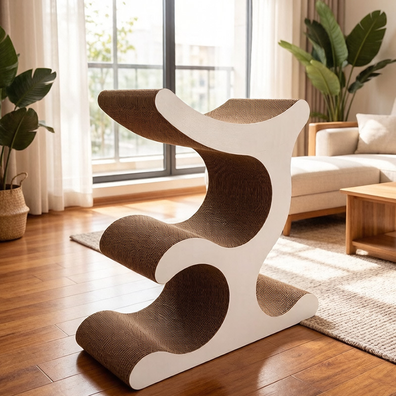 OEM Wholesale All-in-one Compact Non-occupying Home Post Supplies Cat Tree Cat Scratcher Cardboard Cat Scratch Cat Scratching