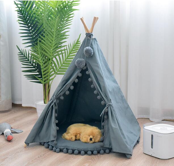 Pet Teepee House Fold Away Pet Tent Furniture Cat Bed with Cushion