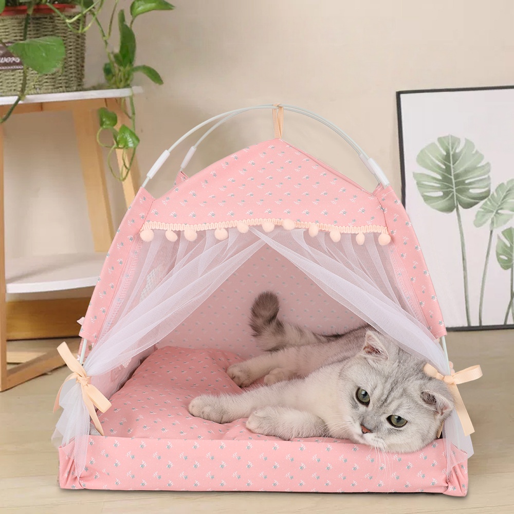 Petopia Custom Linen Cat Teepee Tent Foldable Bed with Rubber and Down Durable Indoor Outdoor Cat Perches and Sleeping Bed