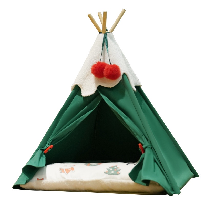 Christmas Tree Teepee Tent Cat Kennel Pet Kennel Sleeping Holiday Winter Warm Semi-closed Cat House Luxury