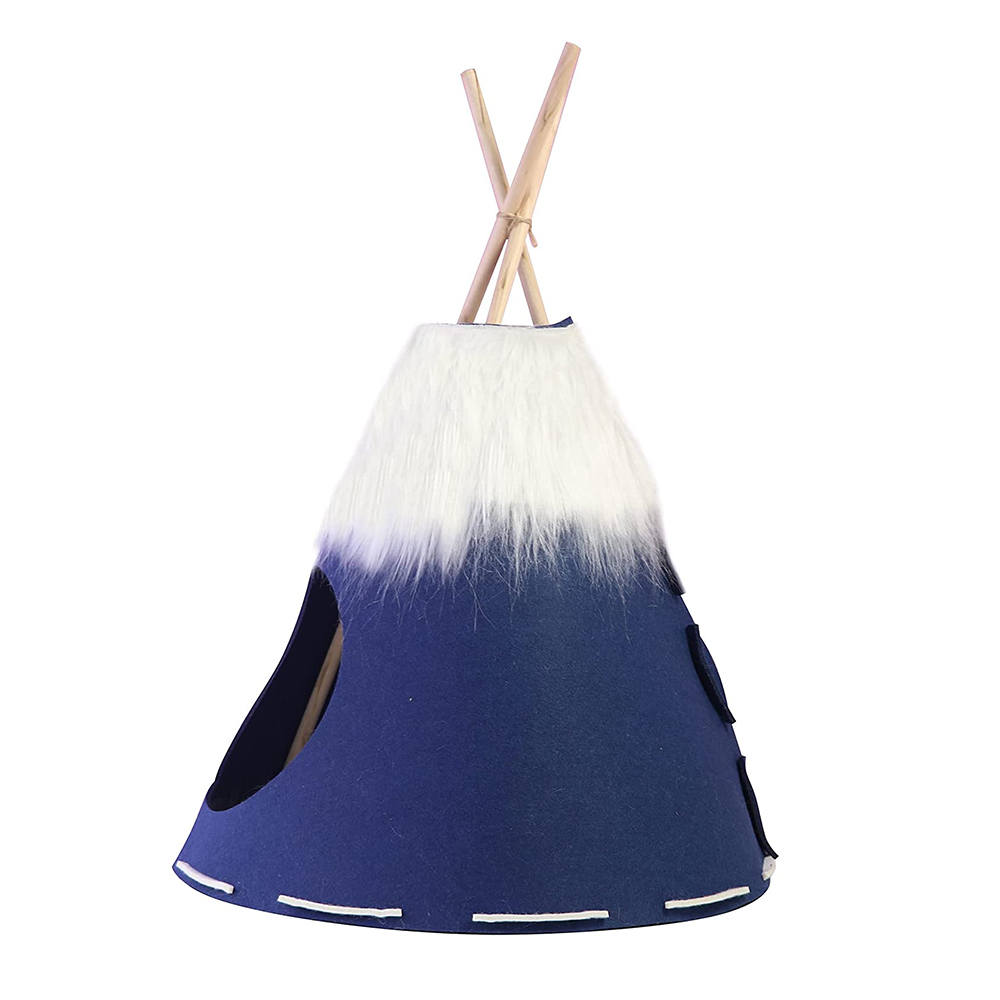 Cone Portable Puppy Sweet Bed Felt Blue Cat Pet Teepee Tent for Small Dogs or Cats
