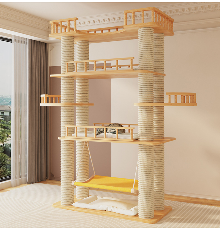 Large-Scale Luxury Modern Solid Wood Sisal Cat Climbing Frames Tower-Style Products 4+ Levels For Wholesale Customization