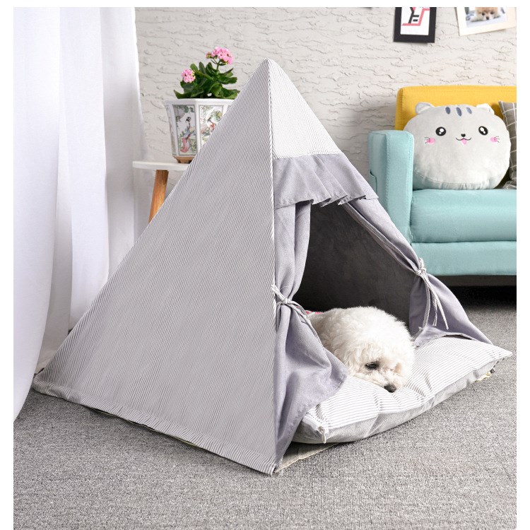 Wholesale Custom Pine Wood Cotton Linen Pet Teepee Tent Bed Tents for Dogs and Cats Cave House Bed for Furry Friends