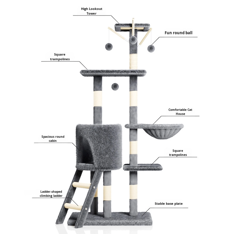 Modern Eco-Friendly All-Season Cat Tree Large Cat Supplies Integrated Cat House Scratching Board Universal Kitten Climbing Frame