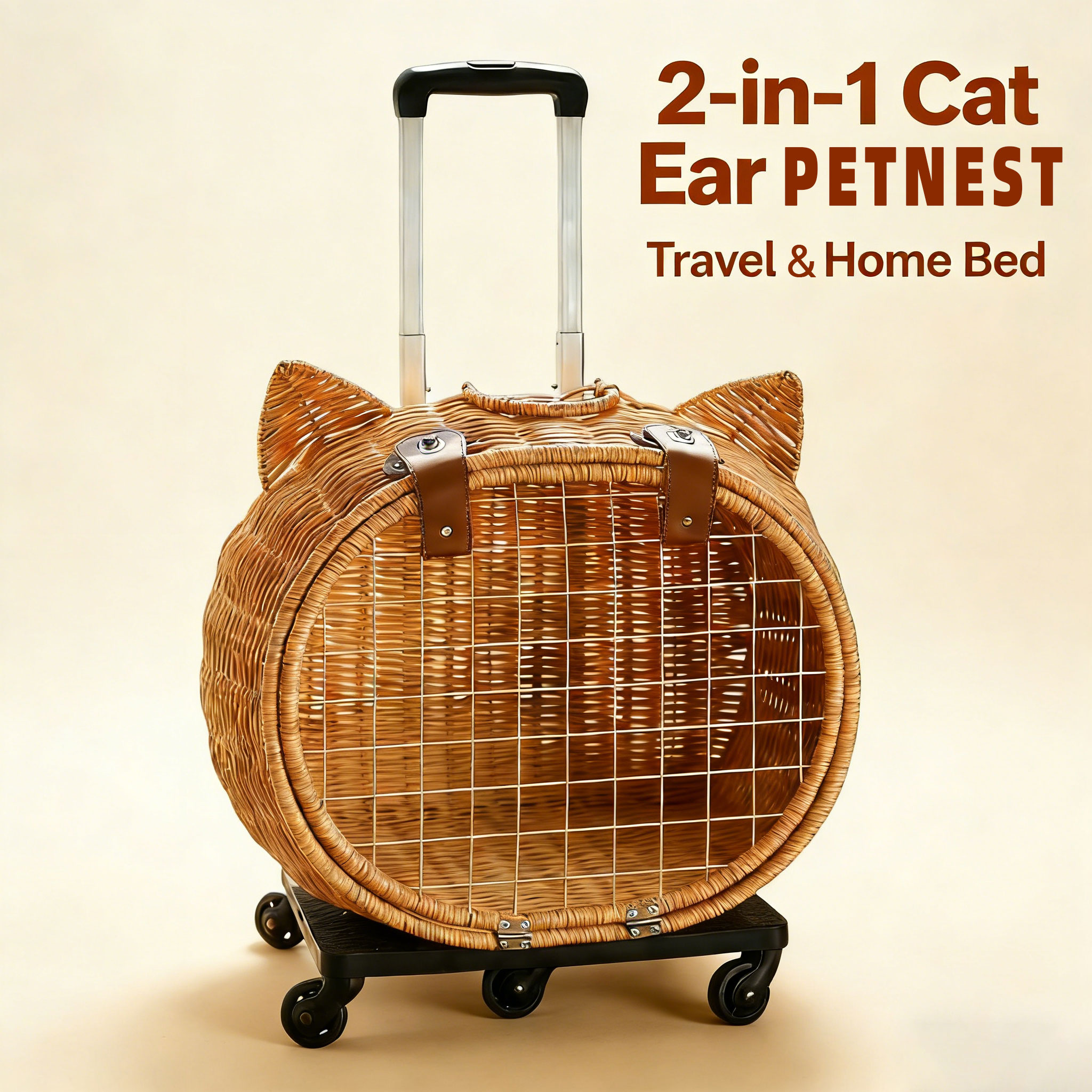 New Style PP Rattan Weaving Pet Carrier Dog And Cat Trolley Bag For Dog Travel Outside