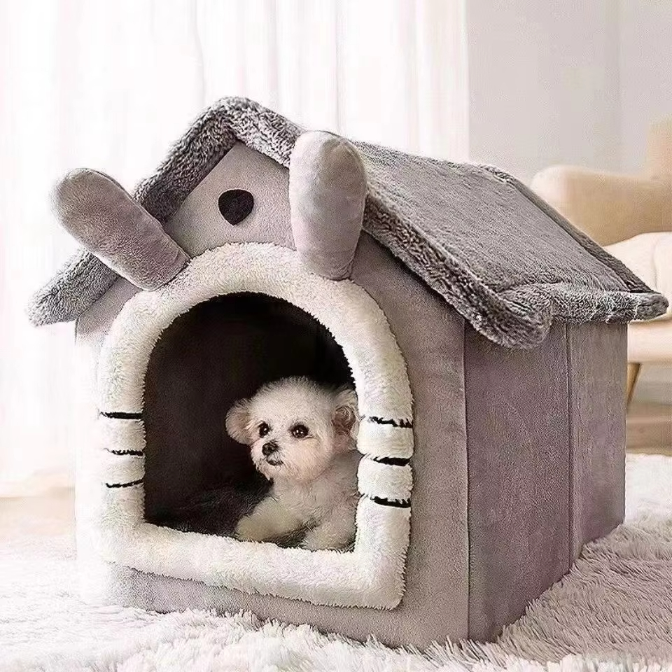 Luxury Warm Pet Bed Tent House Indoor Soft Dog Kennel with Removable Cushion for Small Medium Large Cats and Dogs