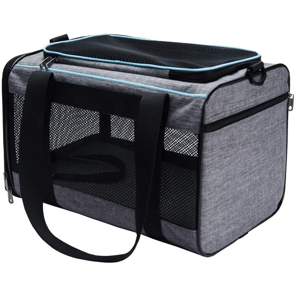 Solid Black Luxury Pet Carrier with Mesh Sides and Top Zipper Easy Access for Pet Transport Sturdy and Practical for Cats Dogs