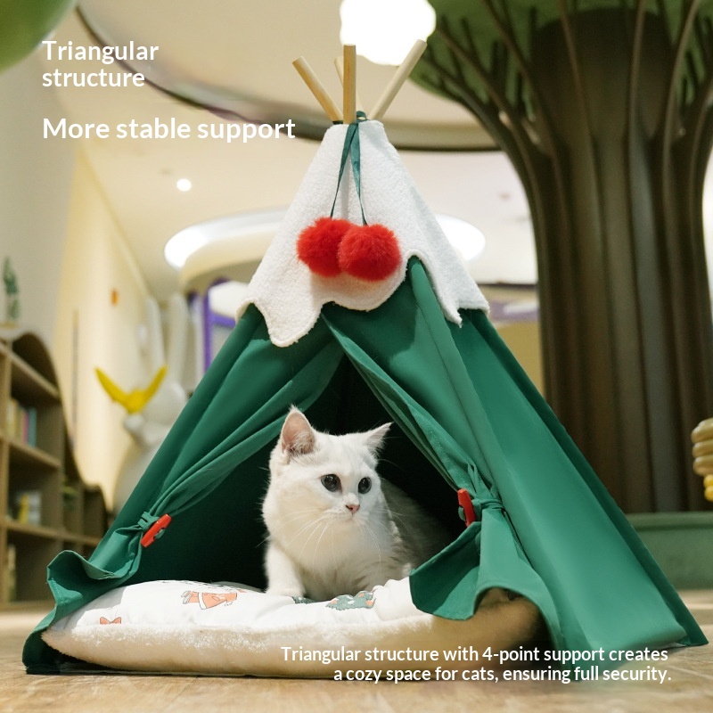Christmas Tree Teepee Tent Cat Kennel Pet Kennel Sleeping Holiday Winter Warm Semi-closed Cat House Luxury