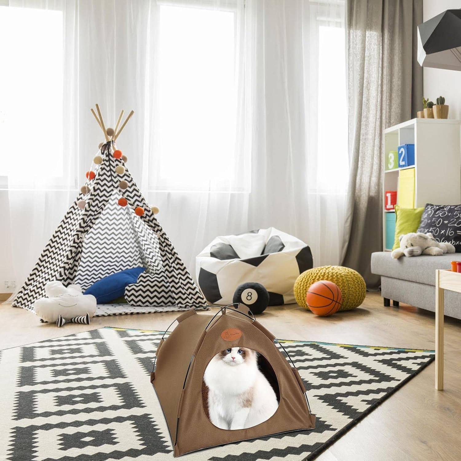 Waterproof Foldable Modern Portable Teepee Nest Pop up Pet Tent Cat Dog Bed Cave House with Removable Cover Summer Outdoor Box