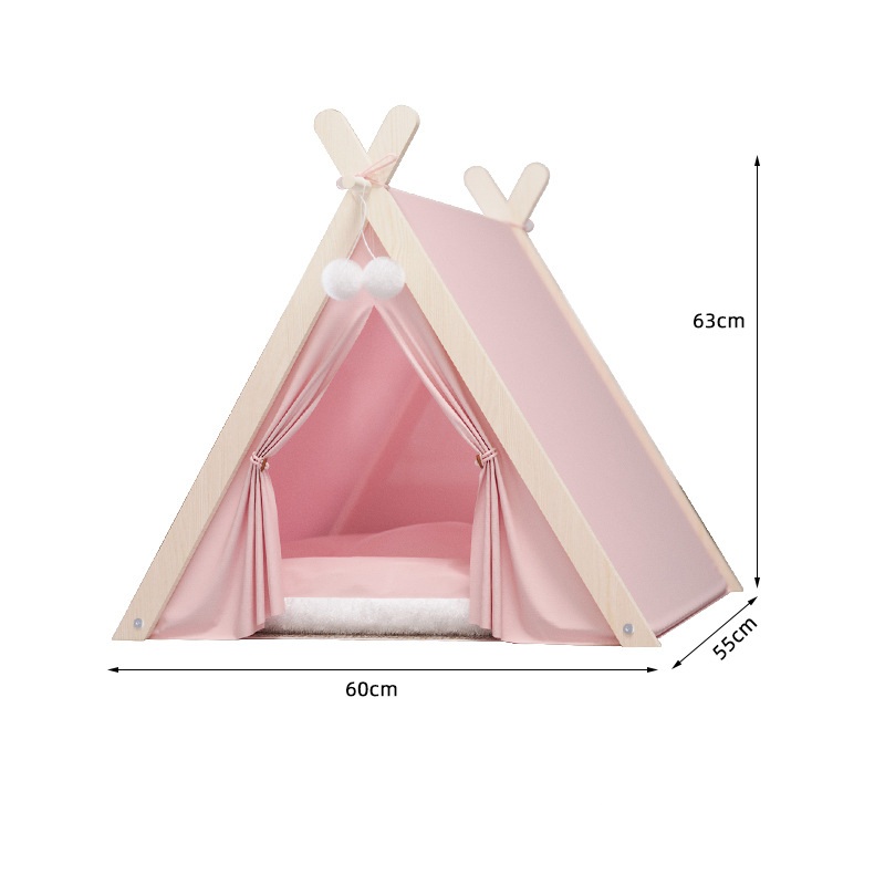 Manufacturer Portable Large Space Wooden Teepee Triangle Cat Bed Stylish Comfortable with Thick Cushion Cat Tent House