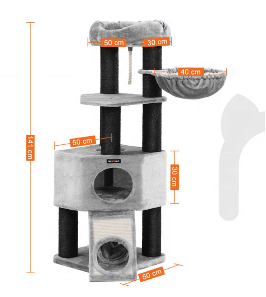Pet Cat Scratching Tree, Modern Luxury Scratcher Cat Climbing Tree Wood Cat Tree with Scratching Posts