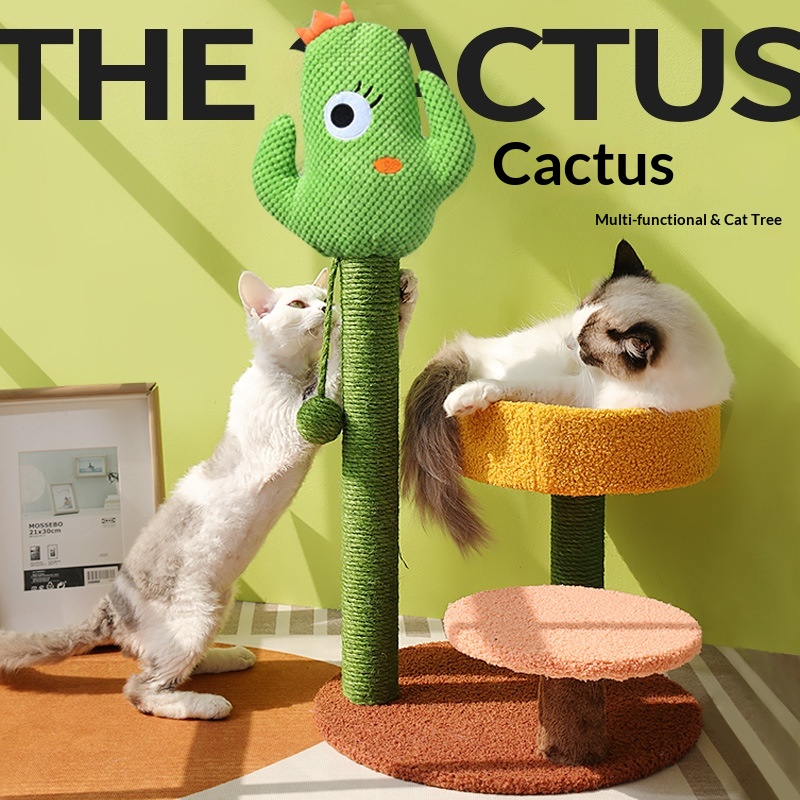 Large Classic Cactus Cat Climbing Frame Wear-Resistant Interactive Scratching Board Nest All-In-One Cat Tree Indoor