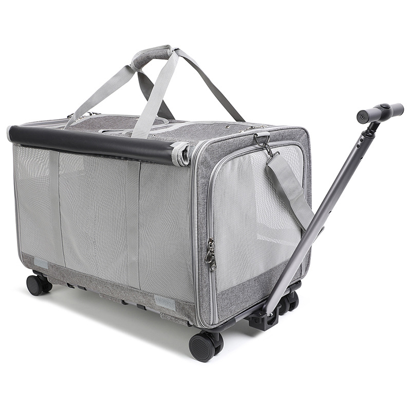 Extra-Large Wheeled Pet Carrier for Cats &amp; Small Dogs Airline-Approved Foldable Breathable Cat Carrier Bag with Wheels