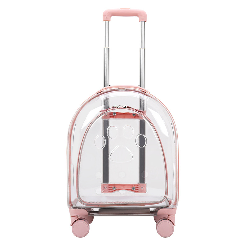 Retractable Trolley Ventilated Breathable Pet Backpack with Trolley Case Panoramic View Transparent Dog Luggage Outdoor Cat Travel Case